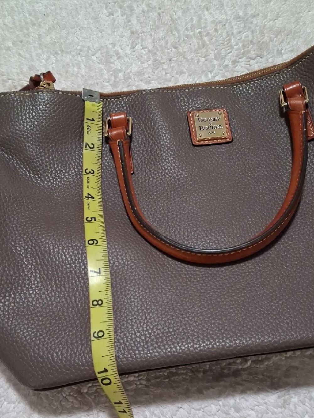 Dooney & Bourke Brown Pebble Leather Tote with Tan Trim - Picture 14 of 15